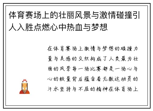 体育赛场上的壮丽风景与激情碰撞引人入胜点燃心中热血与梦想