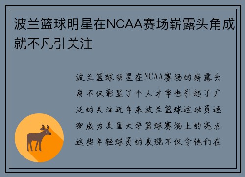 波兰篮球明星在NCAA赛场崭露头角成就不凡引关注